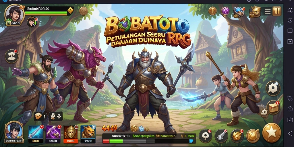 Tampilan gameplay BOBATOTO dengan pertempuran seru dan karakter yang beragam.