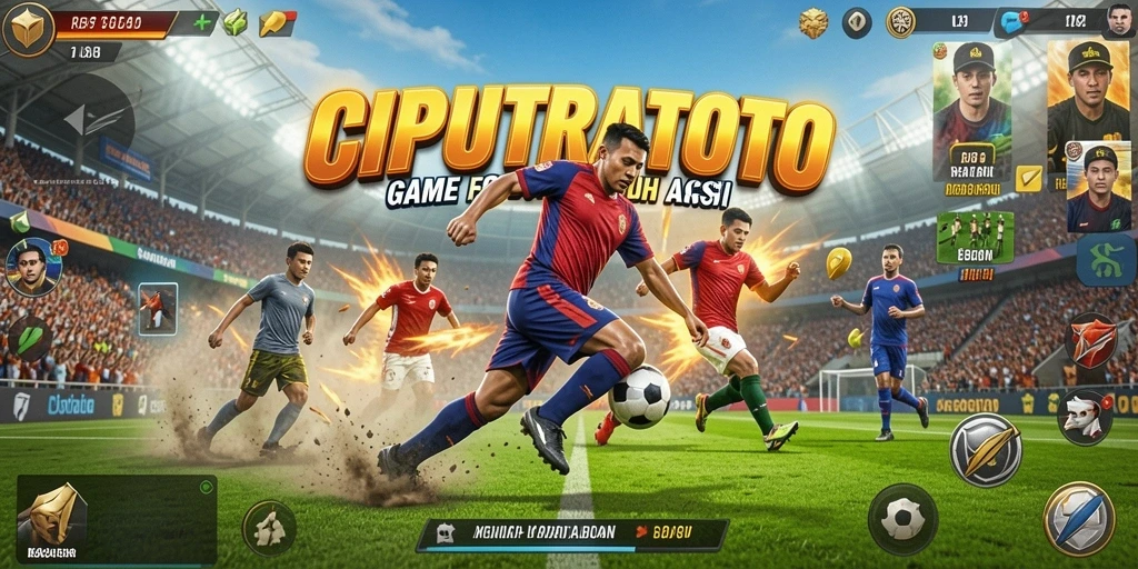 Gameplay seru dalam CIPUTRATOTO dengan aksi sepak bola nyata.