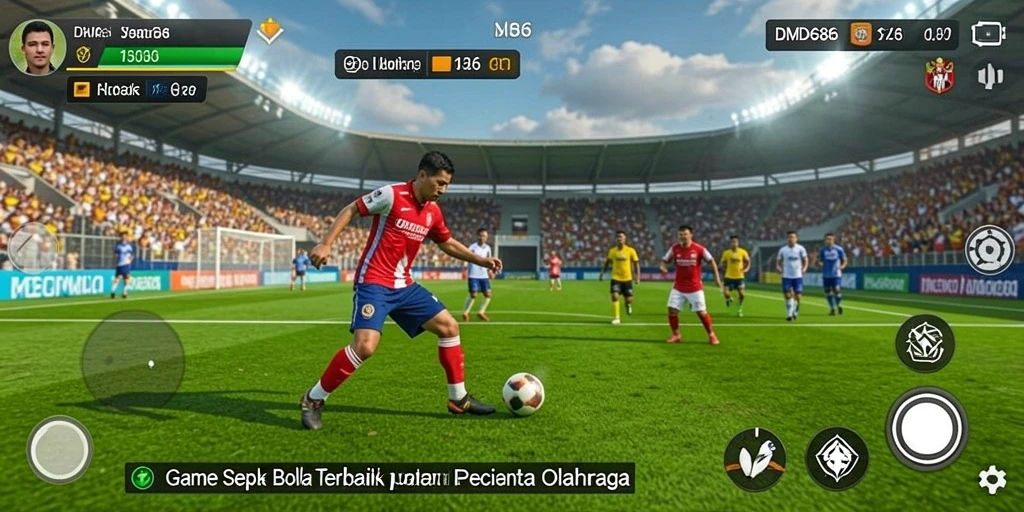 Tampilan gameplay DMD686 yang mendebarkan dalam aksi permainan sepak bola.