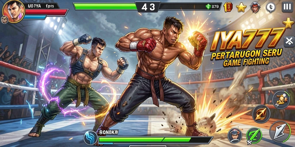 Screenshot IYA777 menampilkan pertarungan seru antara karakter dengan efek visual yang memukau.