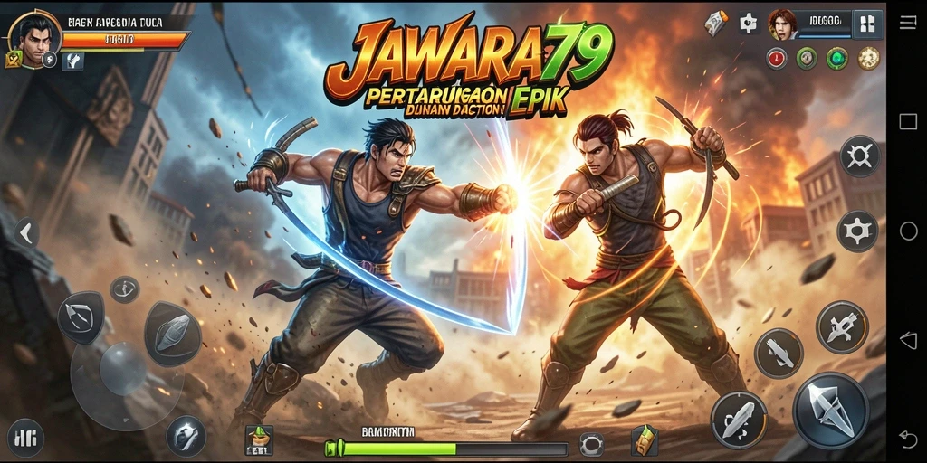 Tampilan gameplay mendebarkan dari JAWARA79 dengan aksi bertarung intens.