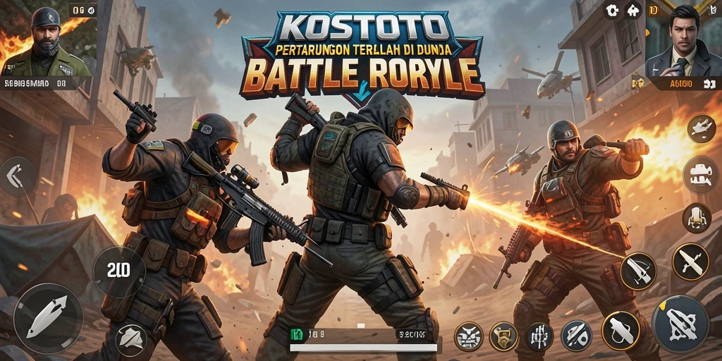 Tampilan gameplay KOSTOTO yang mendebarkan dalam pertempuran Battle Royale.