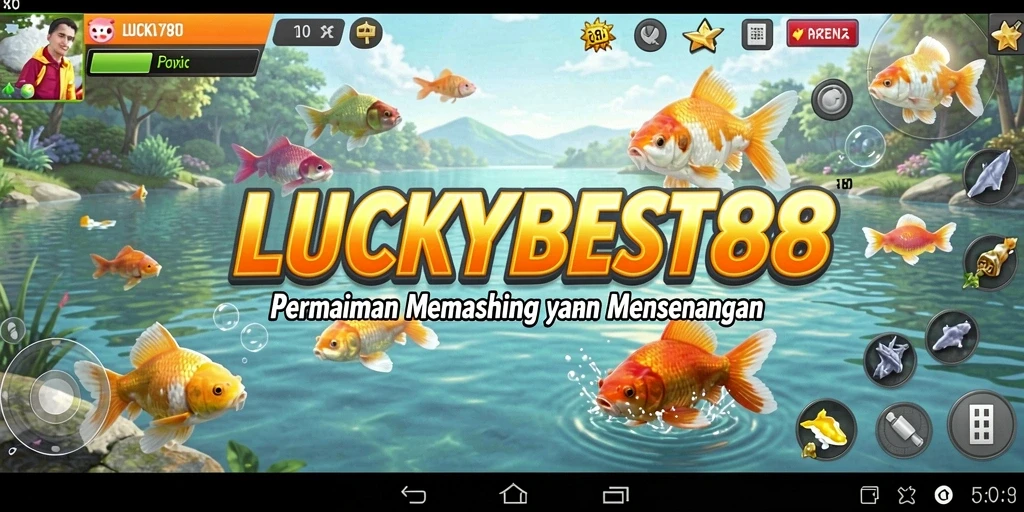 Tampilan gameplay <strong>LUCKYBEST88</strong> saat memancing di lautan yang indah.
