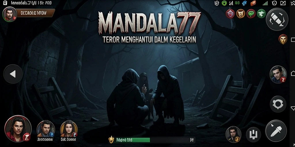 Screenshot menampilkan suasana mencekam dalam gameplay MANDALA77.