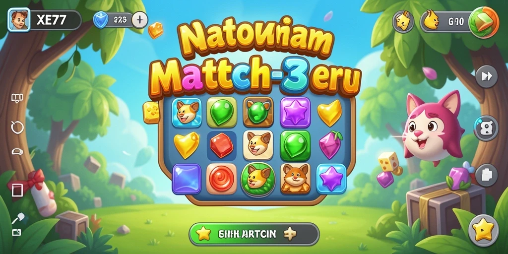 Gameplay XE77 yang penuh warna dan tantangan Match-3.